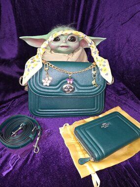 Coach Marlie Top Handle Satchel & Wallet In Pearl Metallic Ivy - New